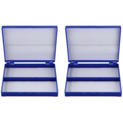 2X Royal Blue Plastic Rectangle 100 Microslide Slide Microscope Box