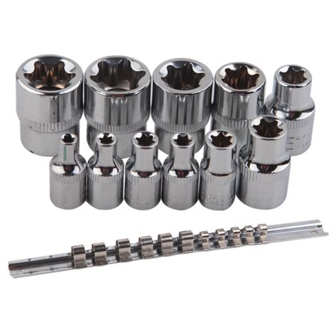Female E-TORX Star Socket Set with Rail 11 Pcs External E4 - E20 Torque ...