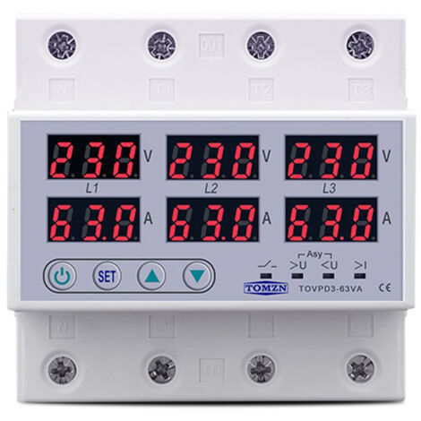 Din Rail 3 Phase Voltage Relay 3P+N Voltmeter Ammeter over and Under ...
