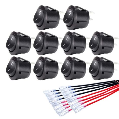 10pc ON/OFF Round Rocker Switch MINI Toggle 2 Pin SPST Push Button with ...