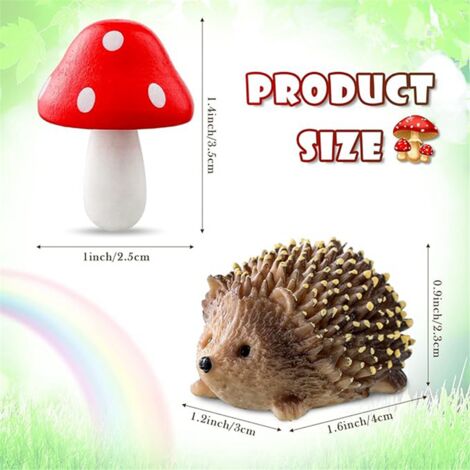 Garden Fairy Accessories Resin Hedgehogs and Wood Mushroom Miniature Decorations for Bonsai Craft