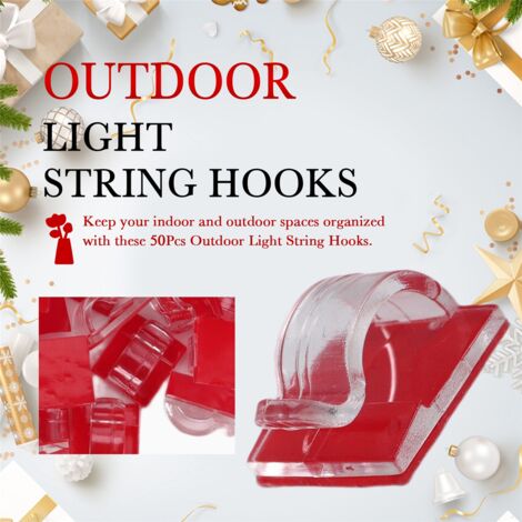Hooks for Outdoor String Lights Clips 50 Pack Clear Light Hook with Waterproof Adhesive Backing Lamp