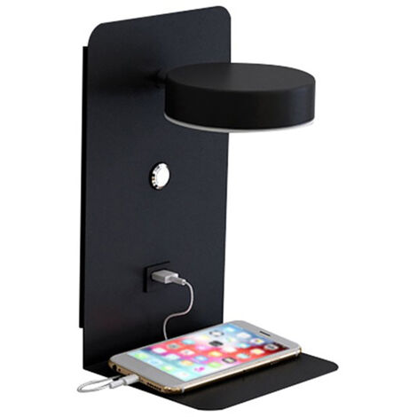 Reading Wall Light with USB Port Charging Rack Bedside Lamp Switch -Black