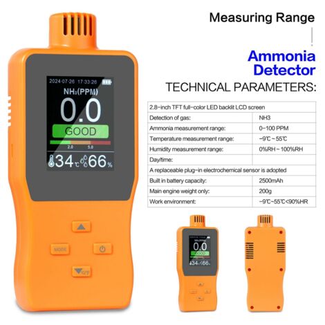 Ammonia Gas Detectors NH3 Analyzers Meter Alarm Device Digital Leak 0-100PPM