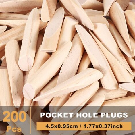200 Packs Pocket Hole Plugs Solid Wood Dowels Jig Paint Grade Hardware Wooden Filler