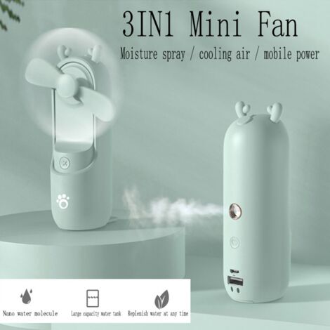 Mini Fan Spray Moisturizing Face Cooling Air Fan USB Charging Desktop Handheld Fan(Green Deer)
