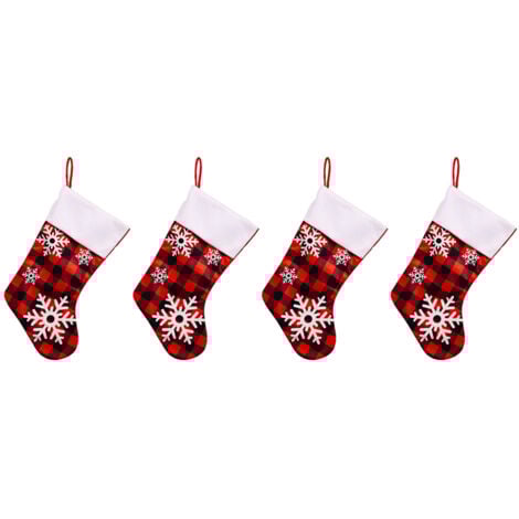Christmas Stockings - Perfectly Plaid Rustic Stocking - Snowflake Design - Holiday Party Decor - 9" W x 18" L - 4 Pcs