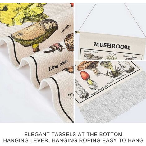 Mushroom Tapestry White Background Tapestry Vertical Tapestry Chart Tapestry Wall Hanging for Room(12.8 x 51.2 inches)