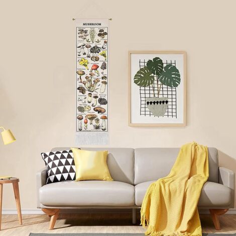 Mushroom Tapestry White Background Tapestry Vertical Tapestry Chart Tapestry Wall Hanging for Room(12.8 x 51.2 inches)