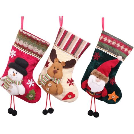 3 Pcs Christmas Stockings Santa Claus Reindeer and Snowman for Xmas Holiday Party Decor