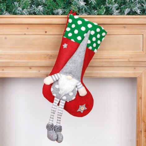 Christmas Stocking Red Green Polka Dot Long Legs Faceless Doll Xmas Socks Gift Bag Holder New Year 2022