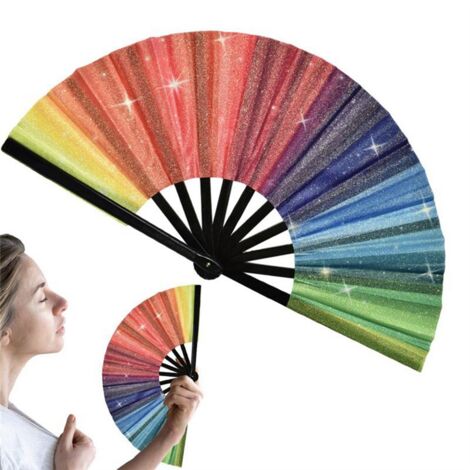 Folding Fan Reflective and Decorative Chinese Fan Glitters Large Rave Handheld Folding Fans Lightweight Fancy Fan