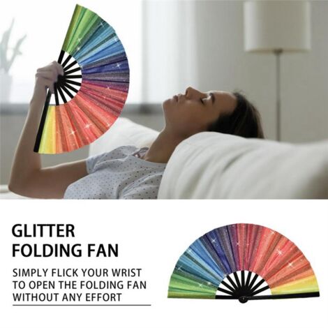 Folding Fan Reflective and Decorative Chinese Fan Glitters Large Rave Handheld Folding Fans Lightweight Fancy Fan