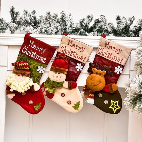 Christmas Stocking Candy Gift Bag for Home New Year Fireplace Christmas Tree Decoration, Snowman