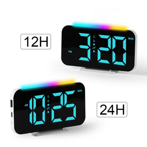 LED Digital Clock RGB Display Alarm Clock with Ambient Lighting Night ...