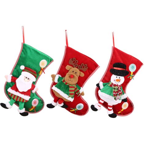3 Pcs Christmas Stocking Candy Gift Bag Xmas Tree Hanging Decor Bag for Christmas Home New Year Fireplace Decoration