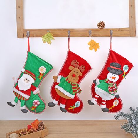 3 Pcs Christmas Stocking Candy Gift Bag Xmas Tree Hanging Decor Bag for Christmas Home New Year Fireplace Decoration