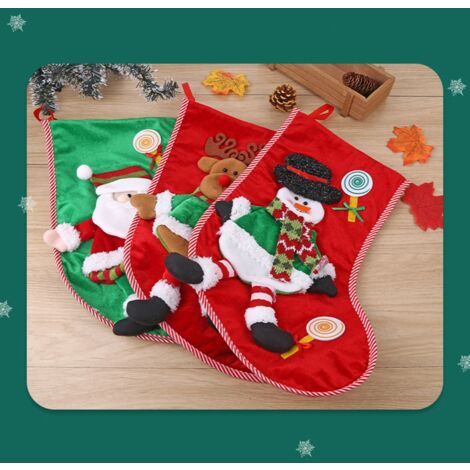 3 Pcs Christmas Stocking Candy Gift Bag Xmas Tree Hanging Decor Bag for Christmas Home New Year Fireplace Decoration