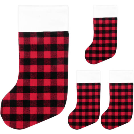 Christmas Stockings-4 Pack Buffalo Plaid Christmas Stocking for Family Xmas Holiday Party Decoration, L(Red and Black)