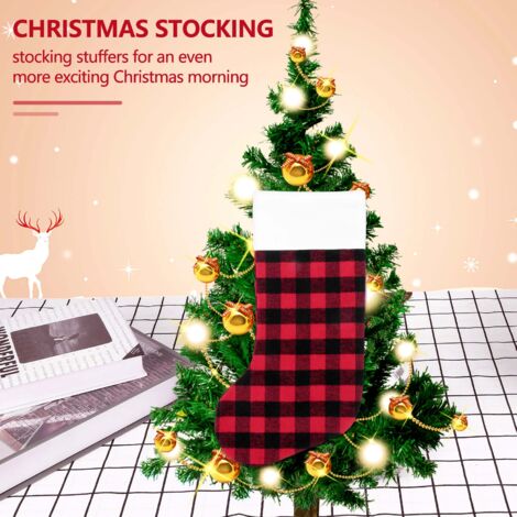 Christmas Stockings-4 Pack Buffalo Plaid Christmas Stocking for Family Xmas Holiday Party Decoration, L(Red and Black)