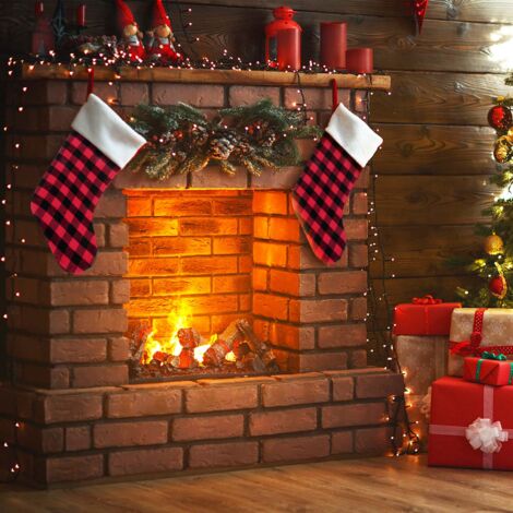 Christmas Stockings-4 Pack Buffalo Plaid Christmas Stocking for Family Xmas Holiday Party Decoration, L(Red and Black)