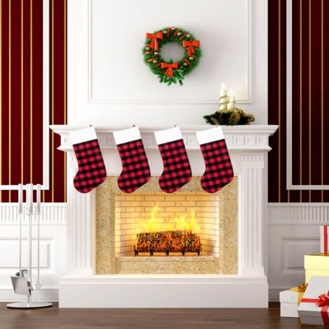 Christmas Stockings-4 Pack Buffalo Plaid Christmas Stocking for Family Xmas Holiday Party Decoration, L(Red and Black)