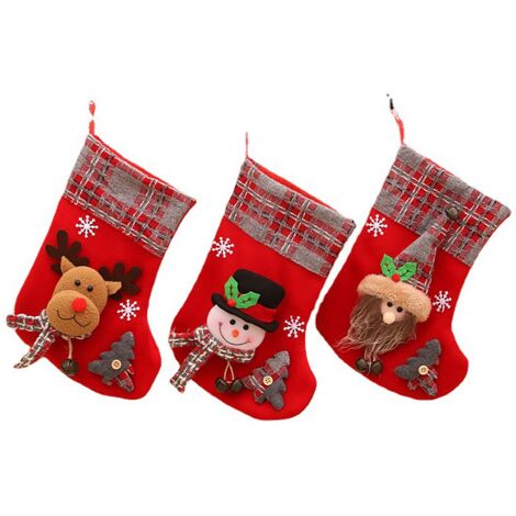 3Pcs Christmas Stocking Santa Claus Candy Sock Gift Bag Xmas Tree Hanging Decor Bag for Christmas Decoration