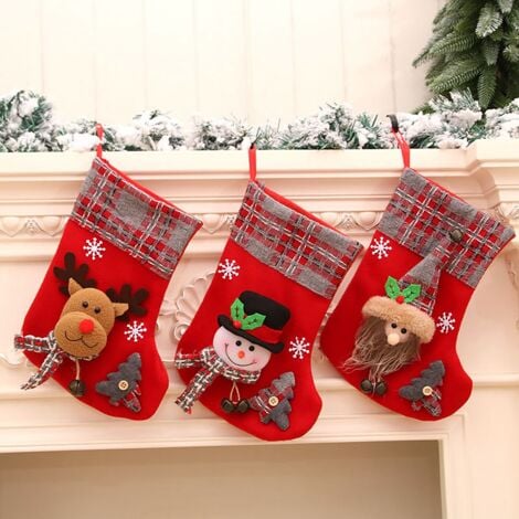 3Pcs Christmas Stocking Santa Claus Candy Sock Gift Bag Xmas Tree Hanging Decor Bag for Christmas Decoration