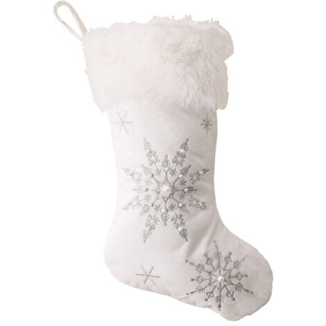 Snowflakes Christmas Stockings Pearl Plush Candy Socks Gifts Bag Xmas Tree Hanging Ornament Fireplace Decoration Silver
