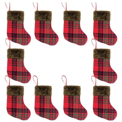 10pcs Christmas Stockings Fabric Santa Claus Sock Gift Kids Candy Bag Snowman Deer Decoration For Christmas Tree