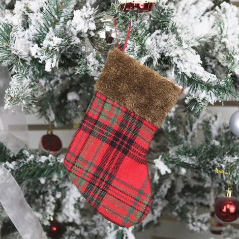 10pcs Christmas Stockings Fabric Santa Claus Sock Gift Kids Candy Bag Snowman Deer Decoration For Christmas Tree