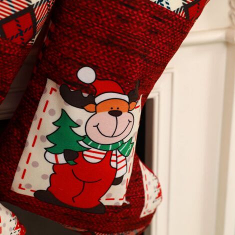 Christmas Stockings, 3 Pack Fireplace Christmas Tree Hanging Stockings for Family Holiday Decor, Santa Claus/Snowman/Elk