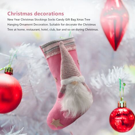 Christmas Stockings, Xmas Stockings Decorations, Santa Claus Gift Candy Bag for Holiday Party Home Decoration, B