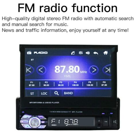 Car Stereo MP5 Player 7 Inch Retractable Press Screen Support 1080P USB Port Bluetooth AUX FM/AM Radio