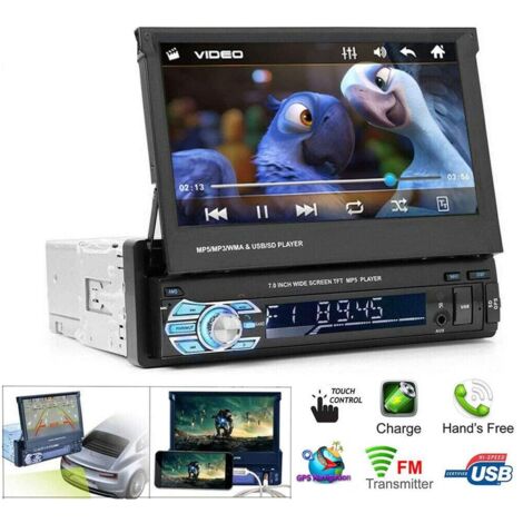 Car Stereo MP5 Player 7 Inch Retractable Press Screen Support 1080P USB Port Bluetooth AUX FM/AM Radio