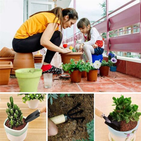 Set of 9 Mini Garden Tool Hand Planting Tools Small Shovel Rake Spade Wood Handle Planting Tools