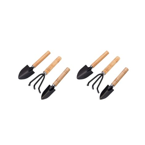 Set of 6 Mini Garden Tool Hand Planting Tools Small Shovel Rake Spade Wood Handle Planting Tools