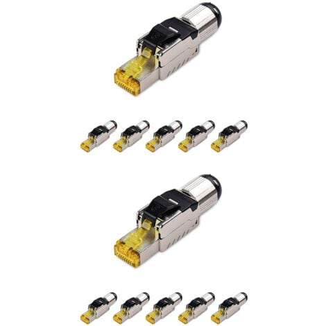 6-Pack Tool Free Shielded RJ45 Cat 8, Cat8 Field Termination Plug, Cat8 Connector, Cat8 Plug X2 I500104447