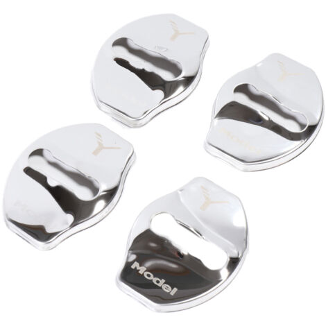 4pcs Car Door Lock Buckle Cover For Tesla Model Y Accessories Door Lock Sticker Automobile decoration Silver