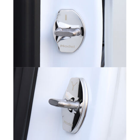 4pcs Car Door Lock Buckle Cover For Tesla Model Y Accessories Door Lock Sticker Automobile decoration Silver