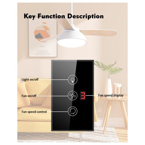 Tuya Wifi Fan Light Boiler Smart Switch Standard Water Heater Touch 3-in-1 for Home US Plug