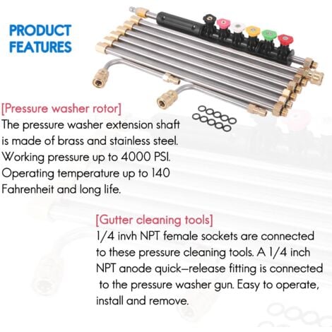 Pressure Washer Extension Wands - 120 Inch Power Gutter Cleaning Tools, Telescoping Replacement , Window Cleaner Nozzles Tips