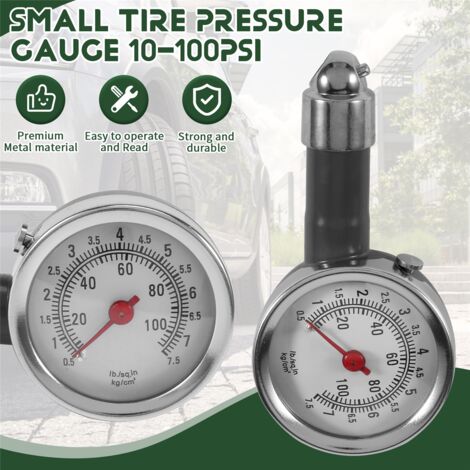 Small Tire Pressure Gauge 10-100PSI, Accurate Mechanical Zinc Alloy Air Gage for Motorcycles,Cars,SUV ATV