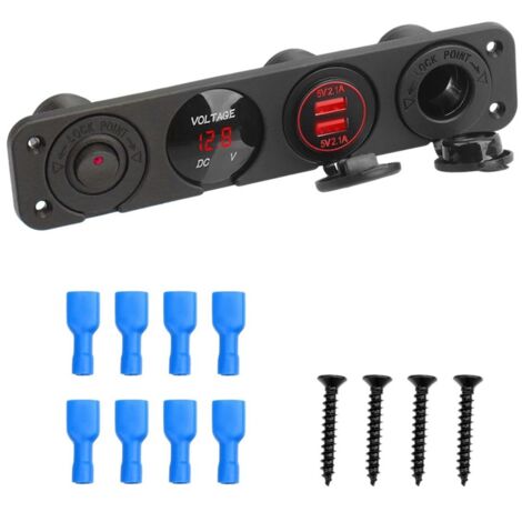 (4 in 1) 12V USB Cigarette Lighter Socket Panel: 78W 3 Ports USB C 12V Outlet Dual PD 30W ＆ QC 18W Port with Voltmeter, Dual 150W Cigarette Lighter S 4 In 1 Car-Cigarette Lighter Rocker Switch Digital Voltmeter Dual