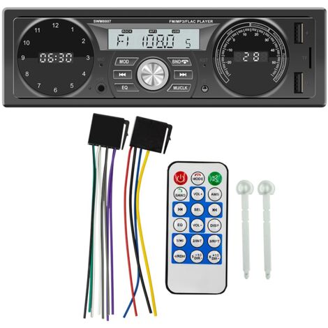 1DIN Car Stereo MP3 Player in Dash Car FM Radio Bluetooth USB/ AUX IN Charging with Clock and Temperature Display
