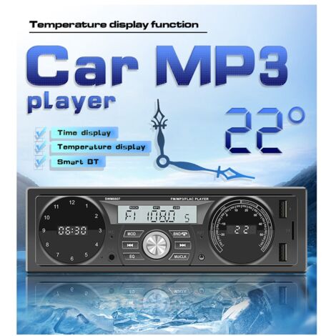 1DIN Car Stereo MP3 Player in Dash Car FM Radio Bluetooth USB/ AUX IN Charging with Clock and Temperature Display