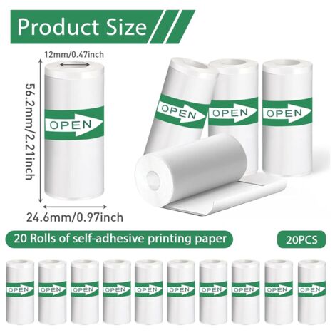 20PCS Mini Printer Paper, Thermal Sticker Paper,Self-Adhesive,Mini ...