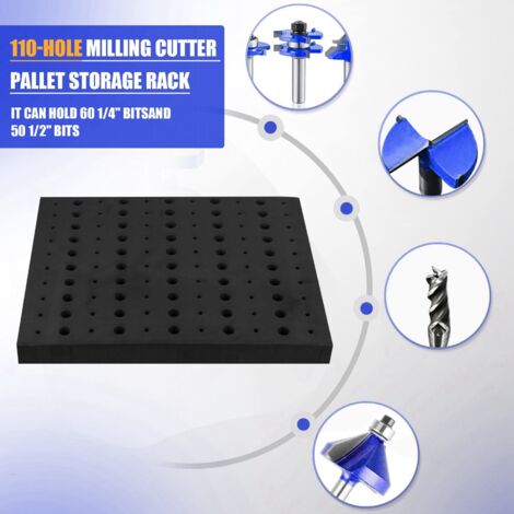 Mill Cutter Storage 110 Holes Router Bit Tray Storage Holder for 1/4Inch 1/2Inch Shank ...