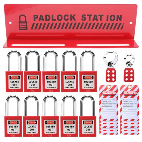 Lockout Tagout Station with 10 Keyed Different Safety Padlocks 2 Hasps ...