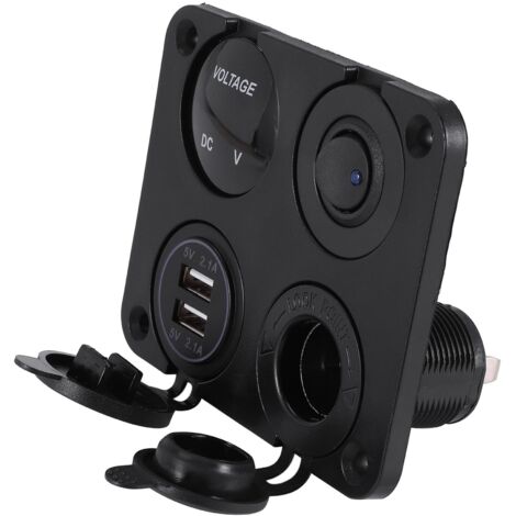 4 Function Panel Dual USB Charger Green LED Volt 12V Power Outlet ON ...